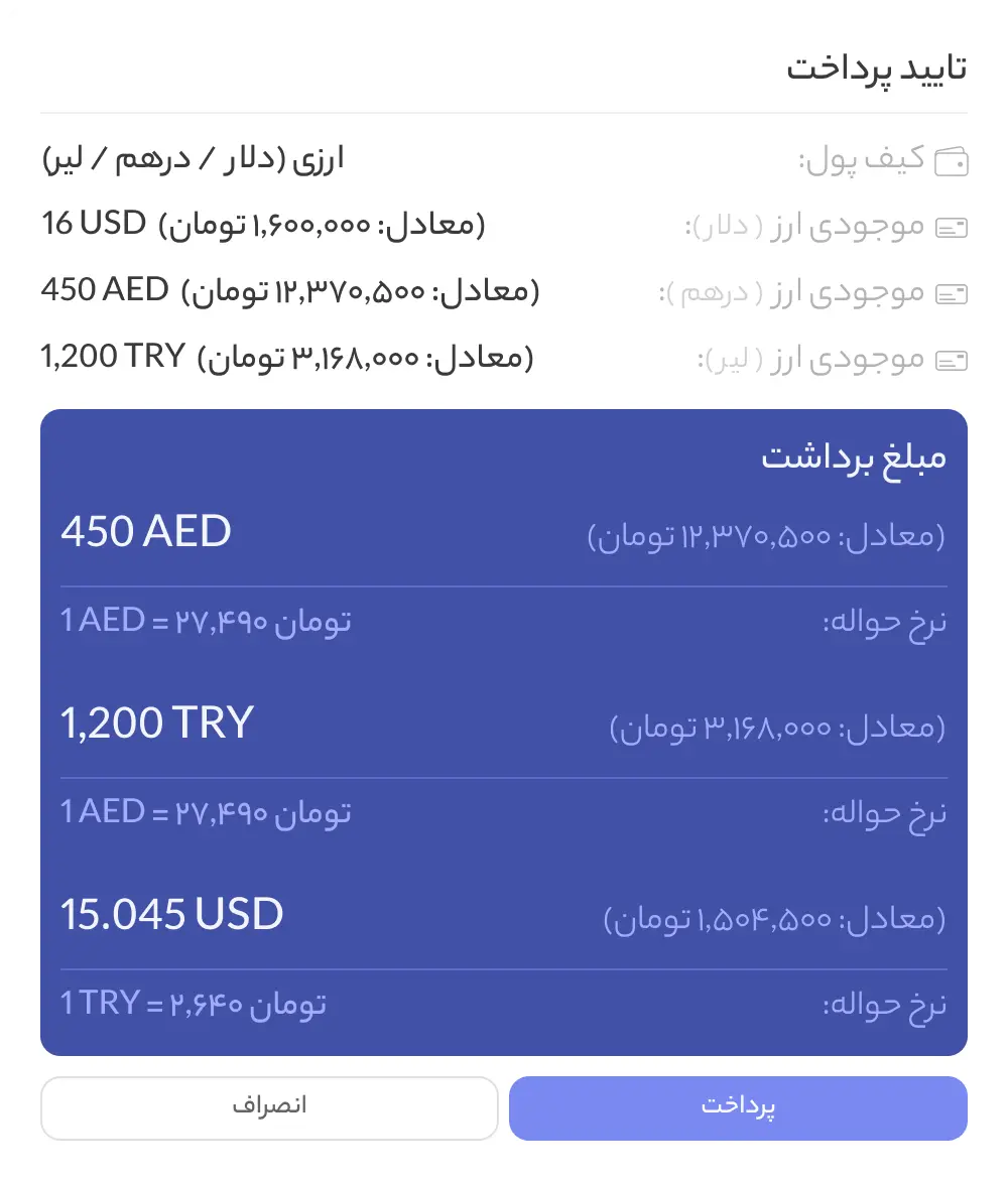 Payment confirmation modal